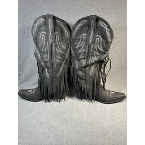 Cowgirl Boots Women 8.5 Retro Pointed Toe Pull On Block Chunky Heel Embroide...